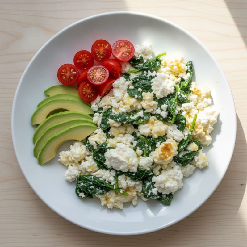 Egg White Spinach Scramble with Cottage Cheese