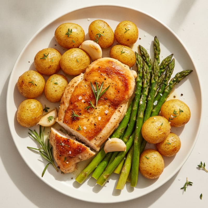 Garlic Herb Roasted Chicken with Asparagus