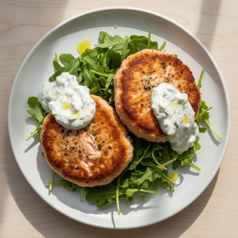 Pan-Seared Salmon Burgers with Dill Aioli