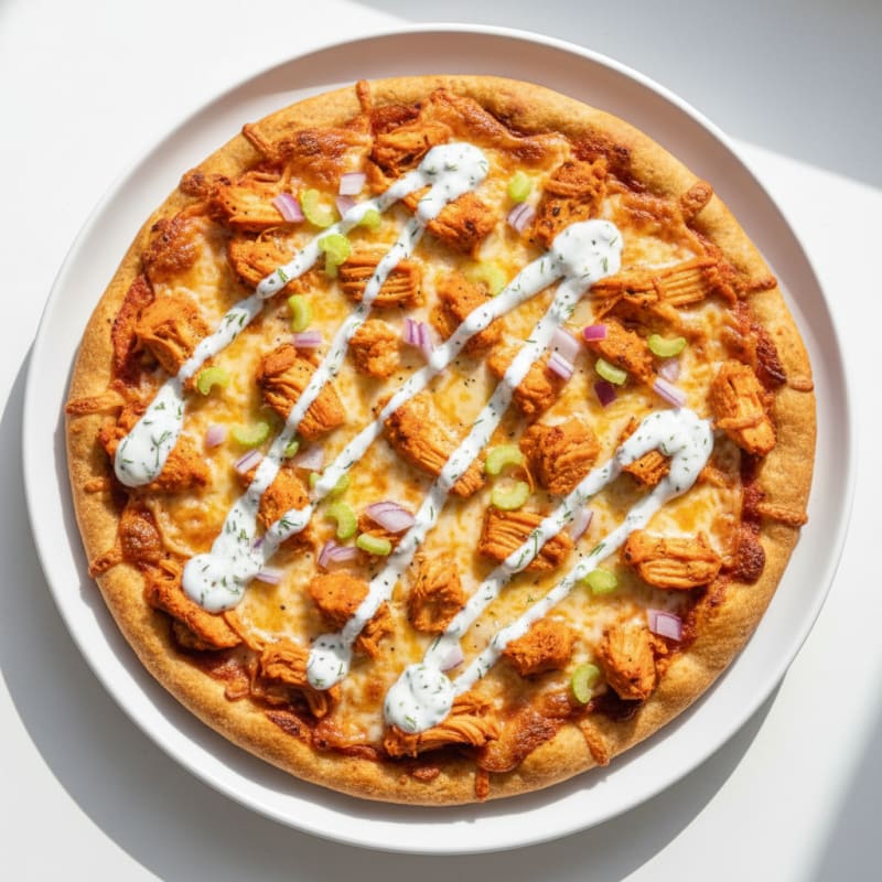 Buffalo Chicken Pizza with Ranch Drizzle