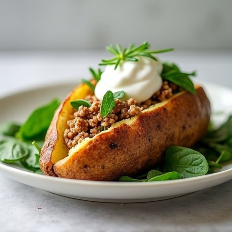 Crispy Baked Potato with Lean Ground Turkey and Creamy Greek Yogurt