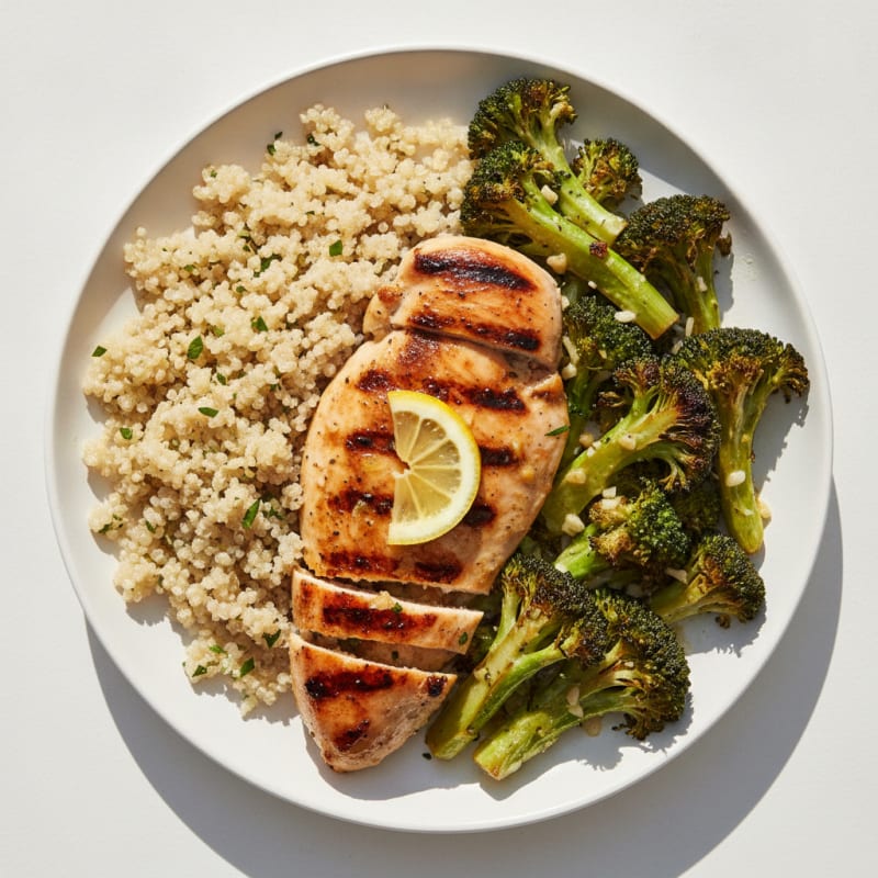Grilled Chicken Breast with Quinoa and Roasted Broccoli