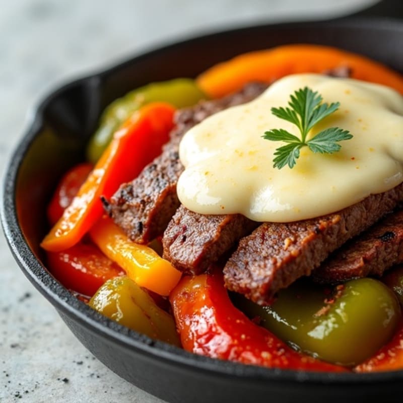 Lean Steak and Sautéed Bell Pepper Skillet with Melty Provolone