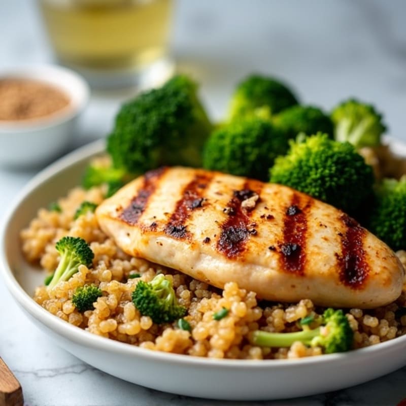 Grilled Chicken Breast with Roasted Broccoli and Quinoa