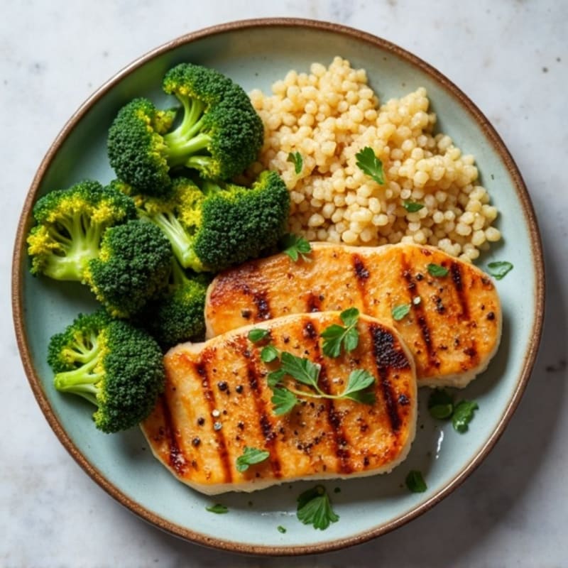 Grilled Chicken Breast with Quinoa and Roasted Broccoli
