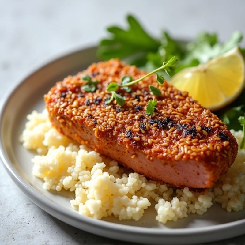 Crispy Sesame Crusted Tuna with Wasabi-Ginger Cauliflower Rice