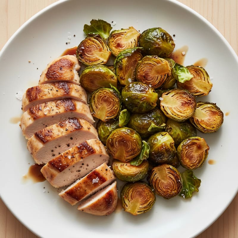 Crispy Balsamic-Glazed Brussels Sprouts with Seared Chicken