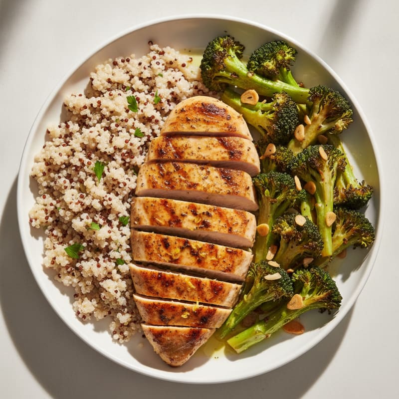 Grilled Chicken Breast with Quinoa and Roasted Broccoli