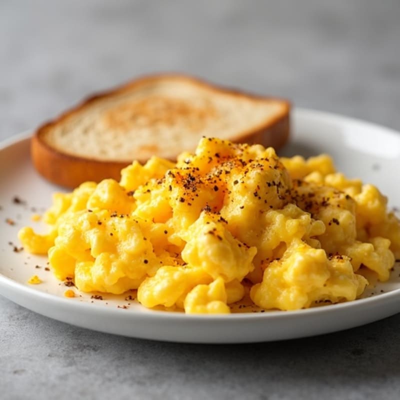 Cheesy Scrambled Eggs with Toasted Sourdough