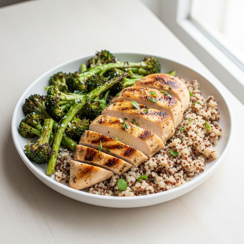 Grilled Chicken Breast with Quinoa and Roasted Broccoli