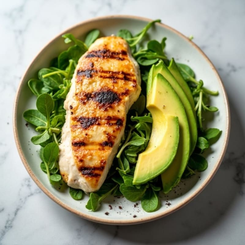 Grilled Chicken Breast with Avocado and Micro Greens Salad