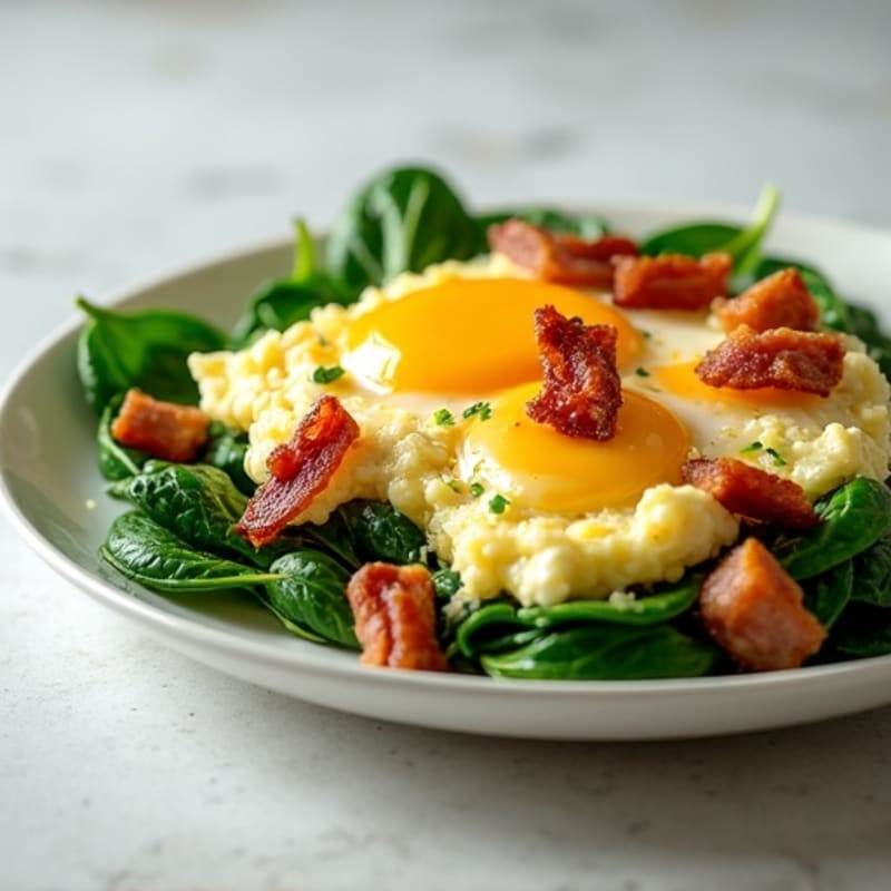 Cottage Cheese Egg White Scramble with Spinach and Turkey Bacon