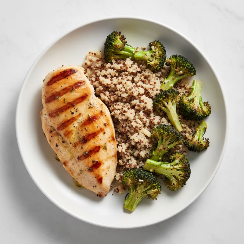 Grilled Chicken Breast with Roasted Broccoli and Quinoa