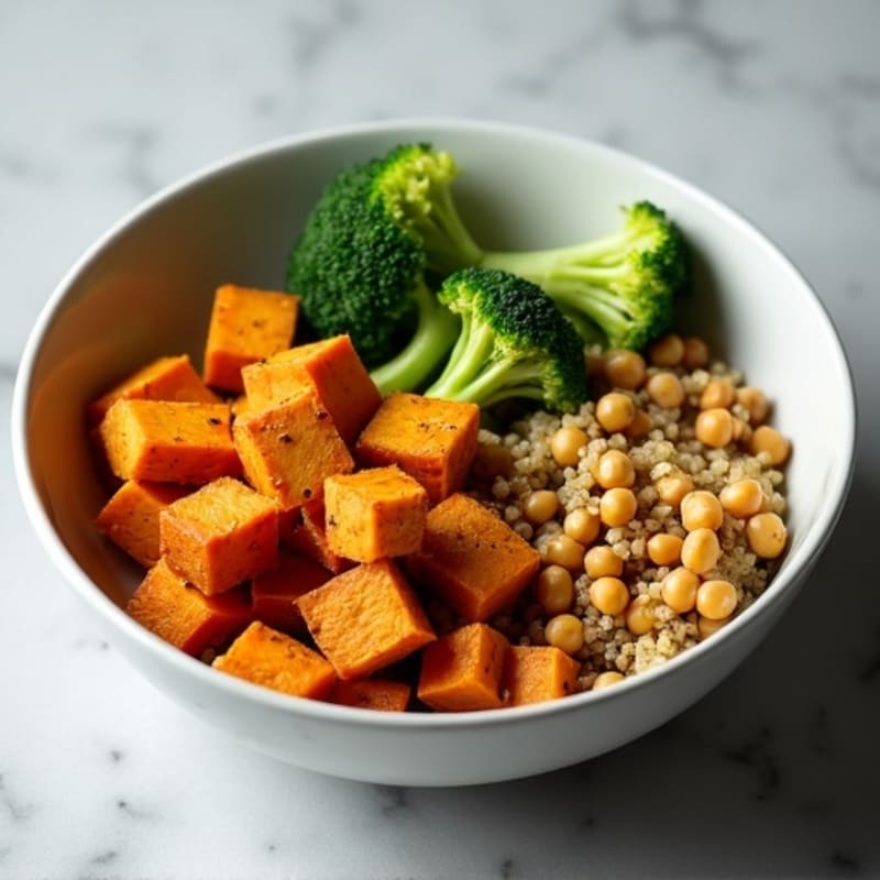 Crispy Baked Tofu with Roasted Sweet Potato Bowl