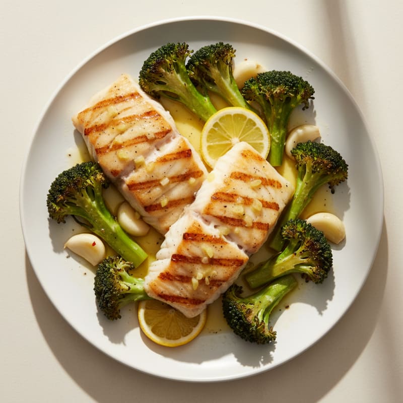 Lemon Garlic Grilled Fish with Roasted Broccoli