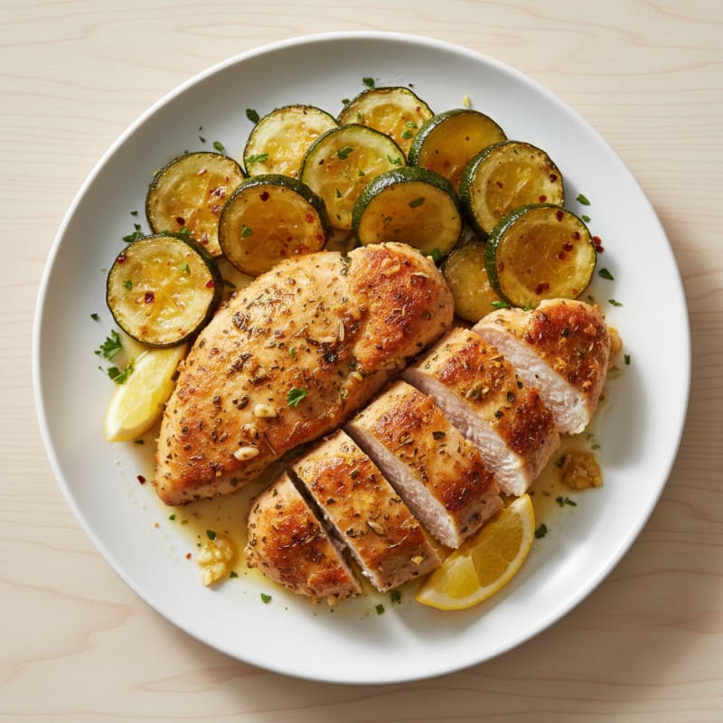 Seared Lemon Herb Chicken Breast with Roasted Zucchini
