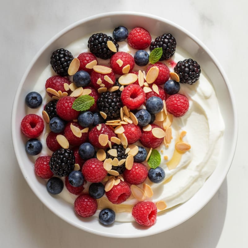 Silky Greek Yogurt with Mixed Berries and Protein Powder