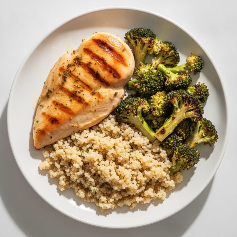 Grilled Chicken Breast with Quinoa and Roasted Broccoli