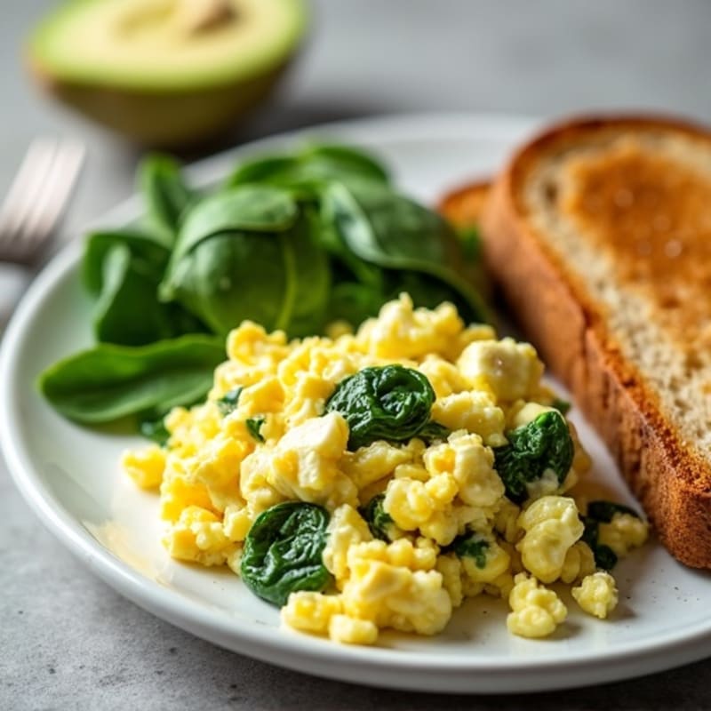 Egg White and Cottage Cheese Scramble with Sautéed Spinach