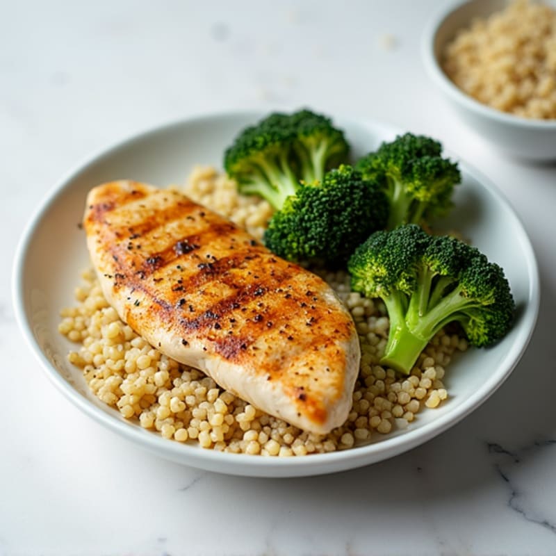 Grilled Chicken Breast with Roasted Broccoli and Quinoa