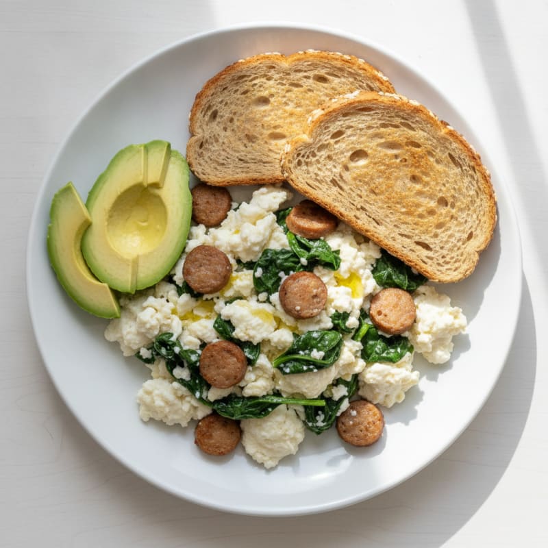 Egg White Scramble with Turkey Sausage and Spinach