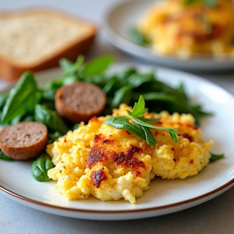Egg White and Chicken Sausage Scramble with Spinach