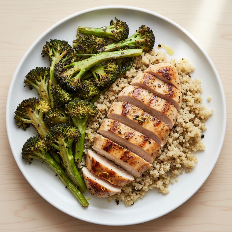 Grilled Chicken Breast with Quinoa and Roasted Broccoli