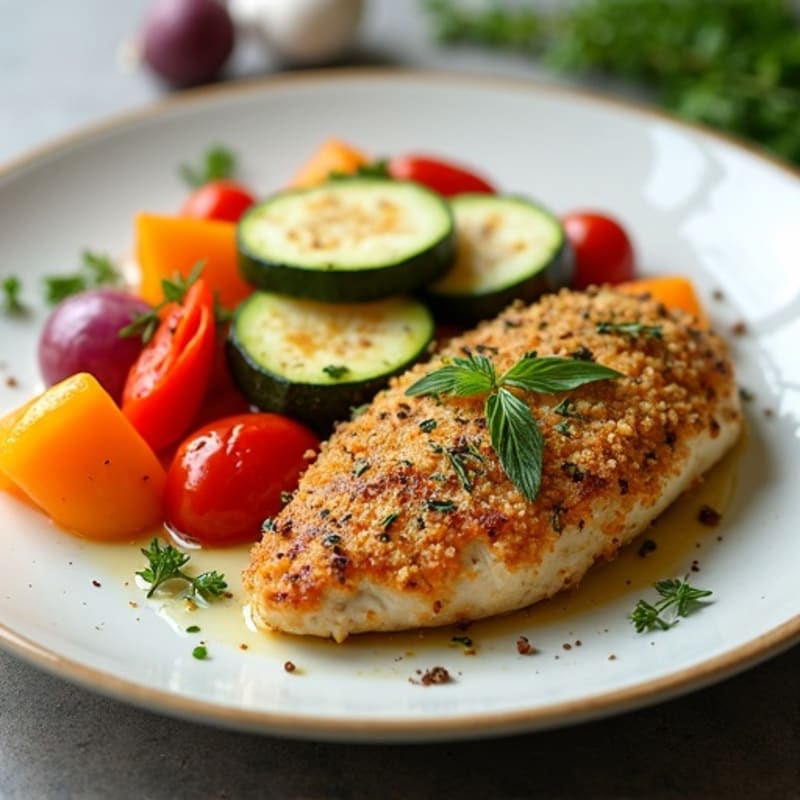 Herb-Crusted Pan Seared Chicken with Roasted Vegetables