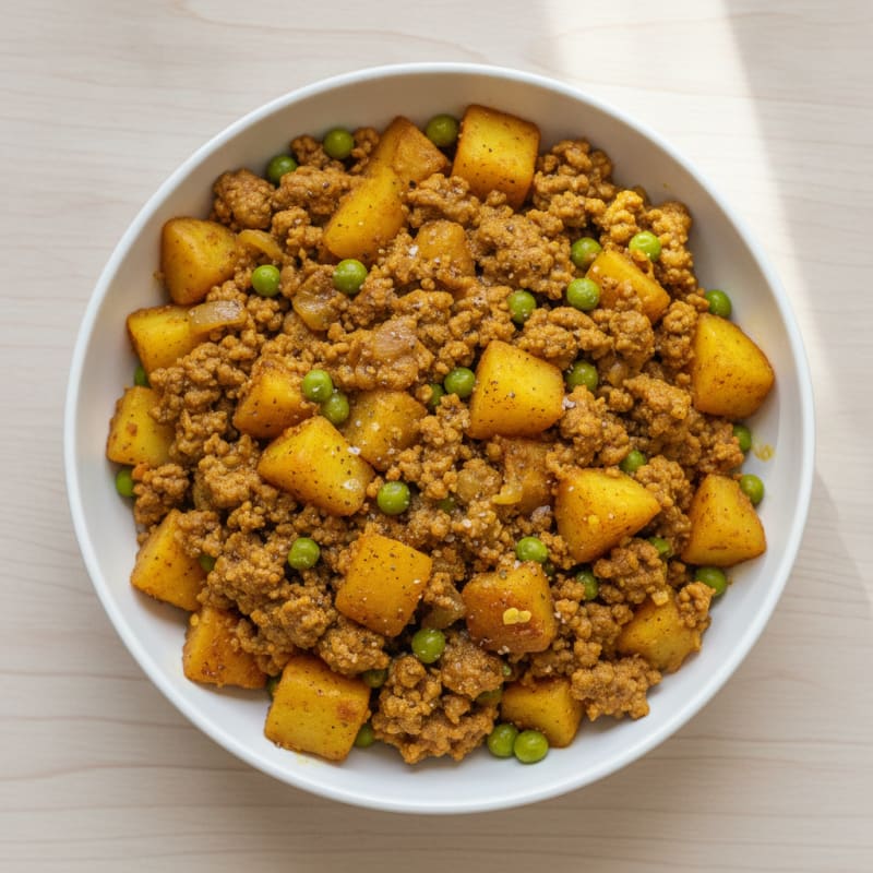 Curried Ground Beef with Potatoes and Peas
