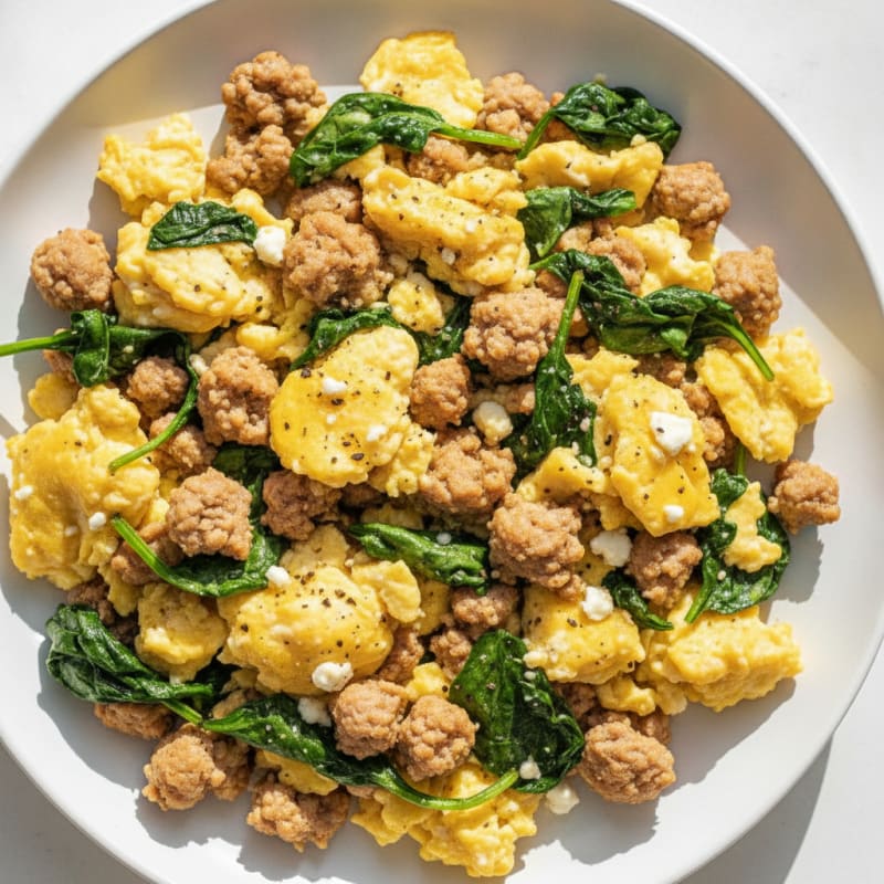 High-Protein Turkey Sausage and Spinach Scramble