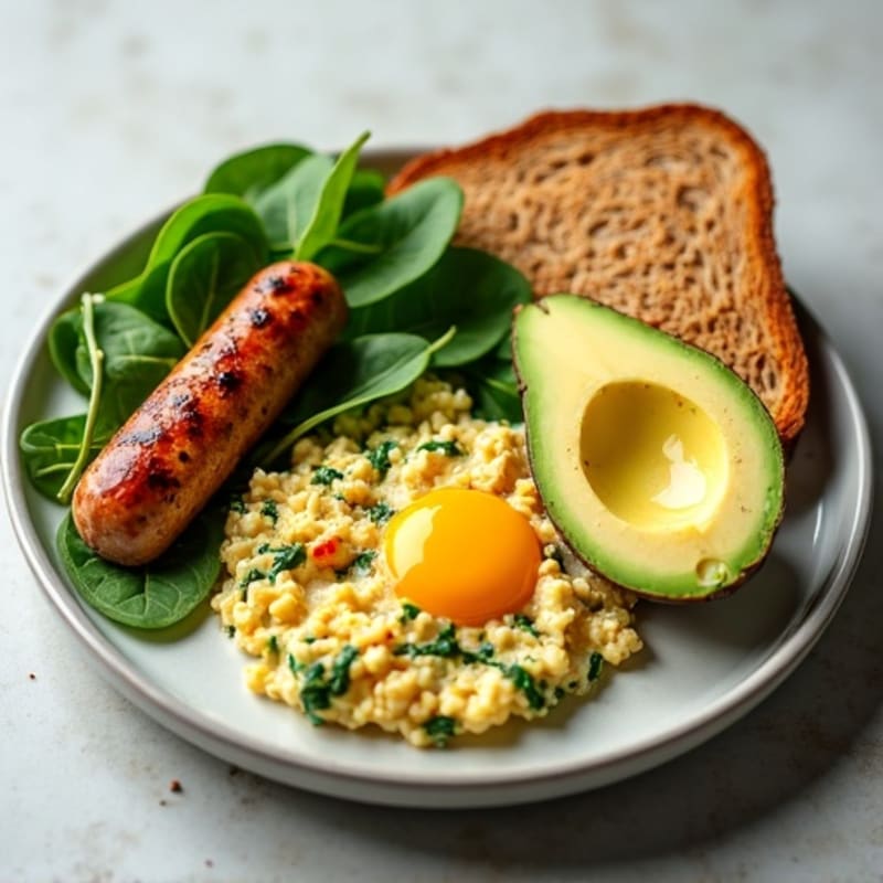 Egg White Scramble with Grilled Turkey Sausage and Spinach