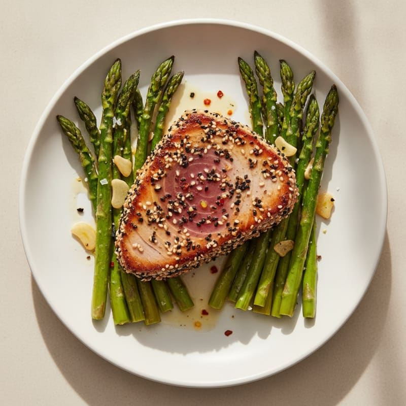 Pan-Seared Tuna with Roasted Asparagus