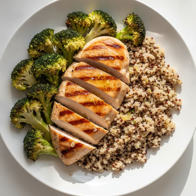 Grilled Chicken Breast with Quinoa and Roasted Broccoli
