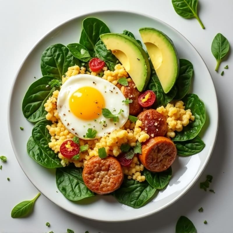 Egg White and Turkey Sausage Scramble with Spinach