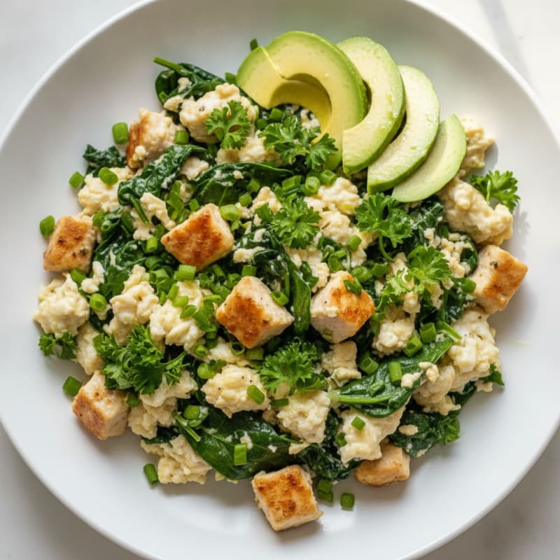 Chicken Spinach Egg White Scramble with Fresh Herbs