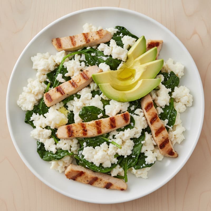 Egg White Scramble with Spinach and Grilled Turkey Breast