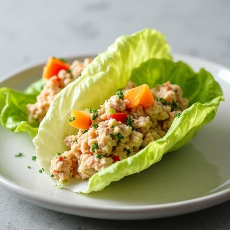 Creamy Tuna Salad Lettuce Wraps with Crunchy Celery and Bell Pepper