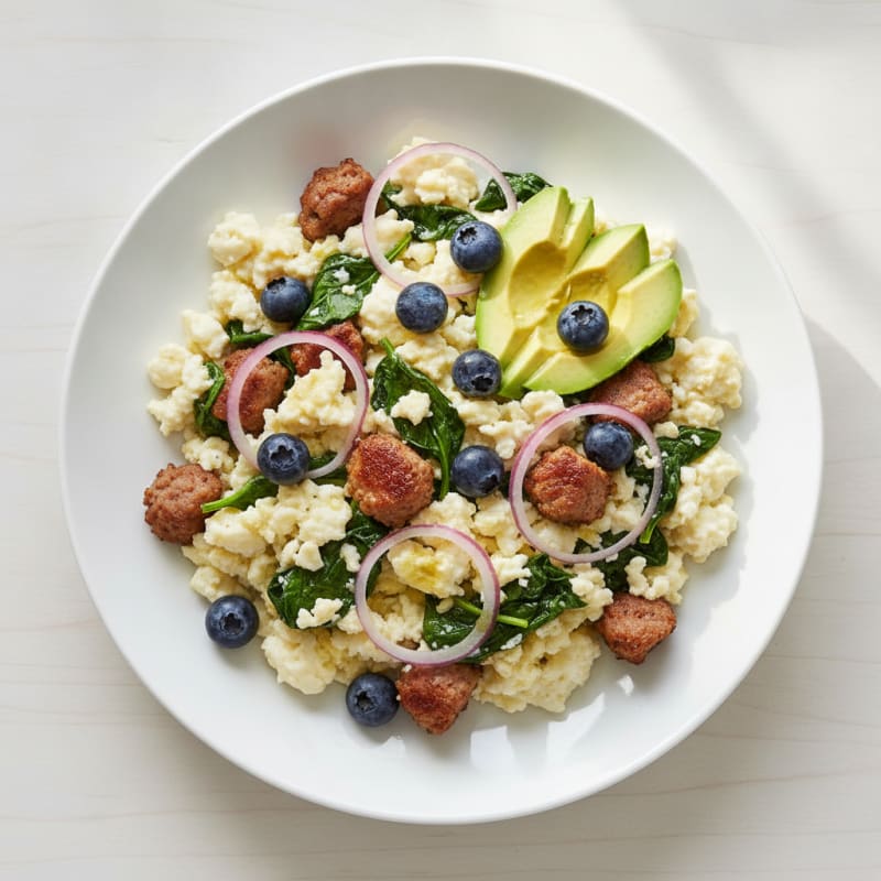 Egg White Scramble with Turkey Sausage and Spinach