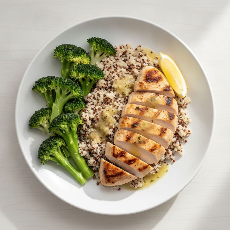 Grilled Chicken Breast with Quinoa and Steamed Broccoli