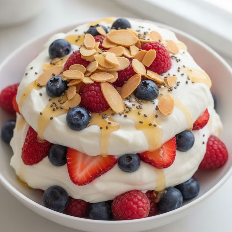 Greek Yogurt Protein Parfait with Mixed Berries and Almonds