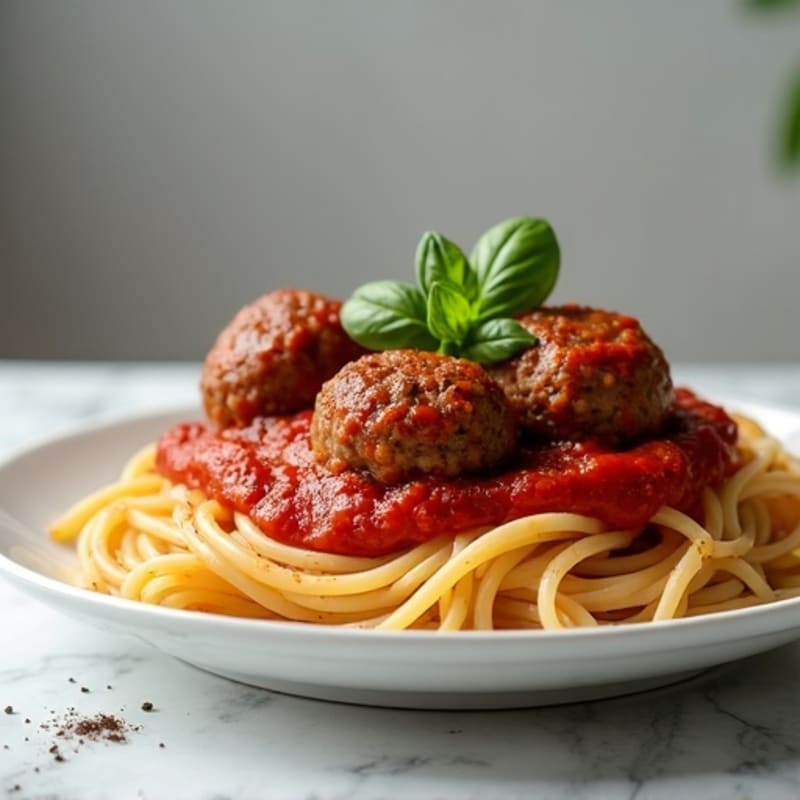 Lean Beef Meatballs with Whole Wheat Spaghetti and Robust Tomato Sauce