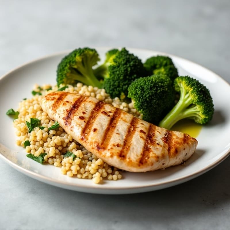 Grilled Chicken Breast with Quinoa and Roasted Broccoli