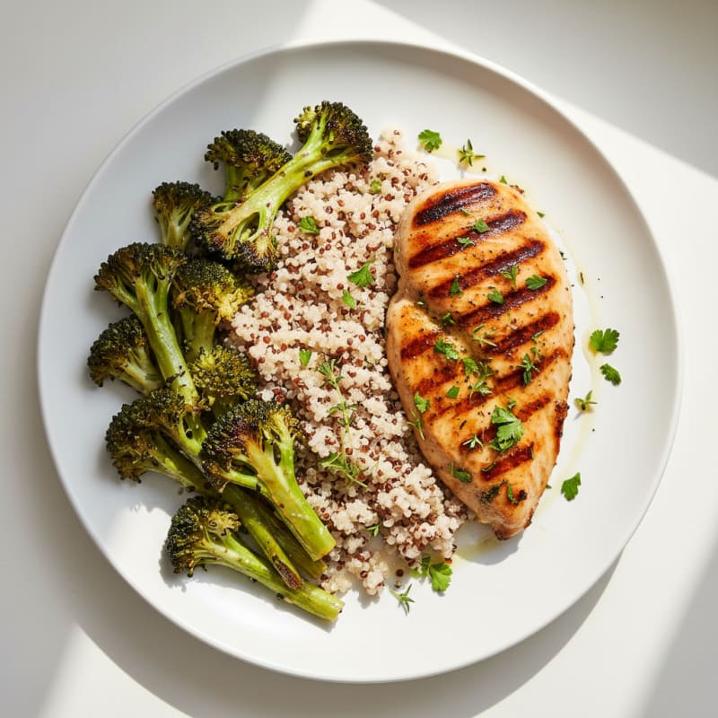 Grilled Chicken Breast with Roasted Broccoli and Quinoa