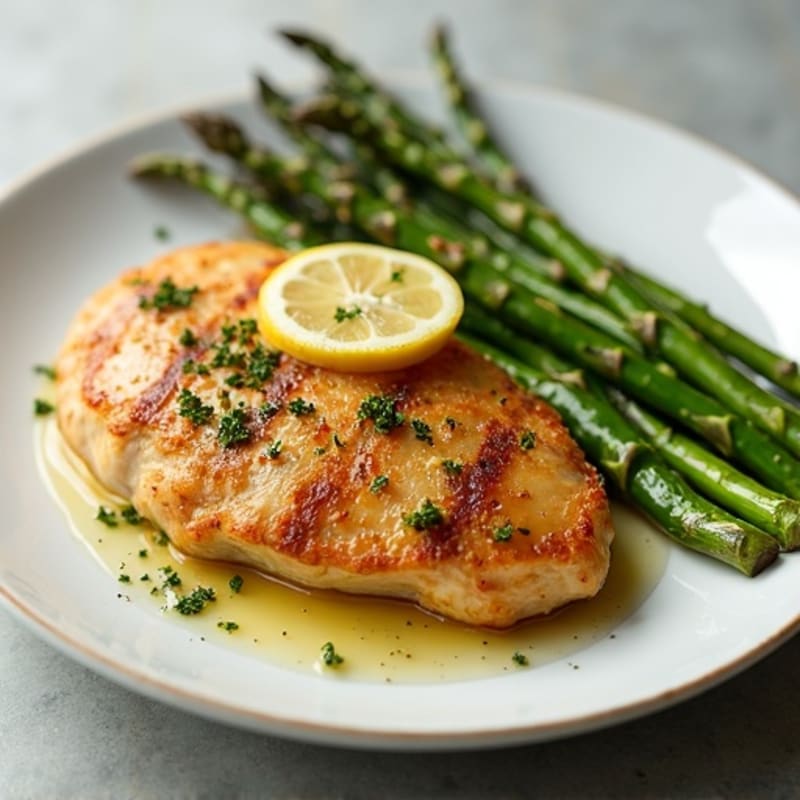 Crispy Lemon-Herb Pan-Seared Chicken with Roasted Asparagus