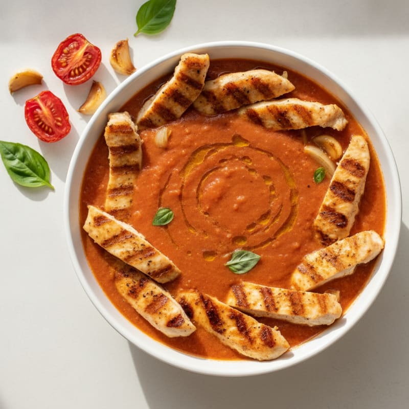 Roasted Tomato Basil Soup with Grilled Chicken