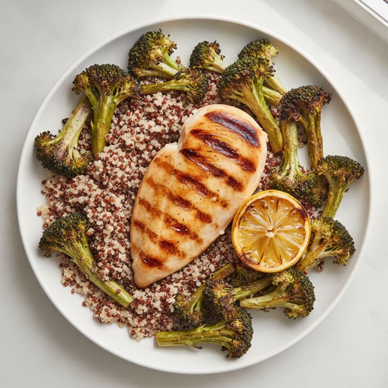 Grilled Chicken Breast with Quinoa and Roasted Broccoli