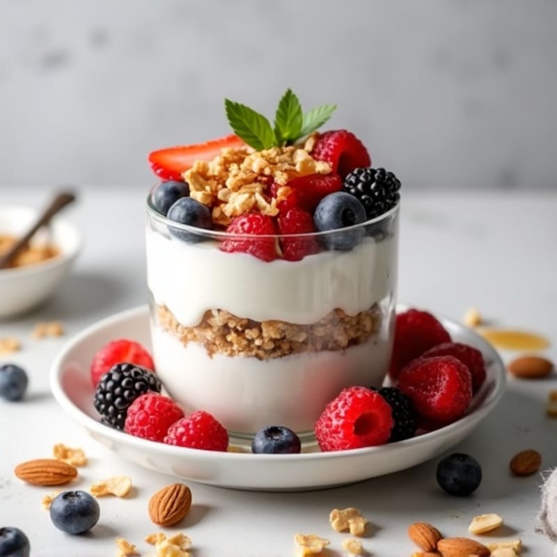 Creamy Greek Yogurt Parfait with Fresh Berries and Almonds