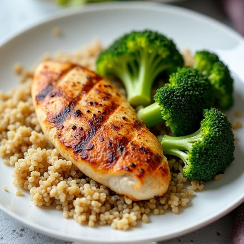 Grilled Chicken Breast with Quinoa and Roasted Broccoli