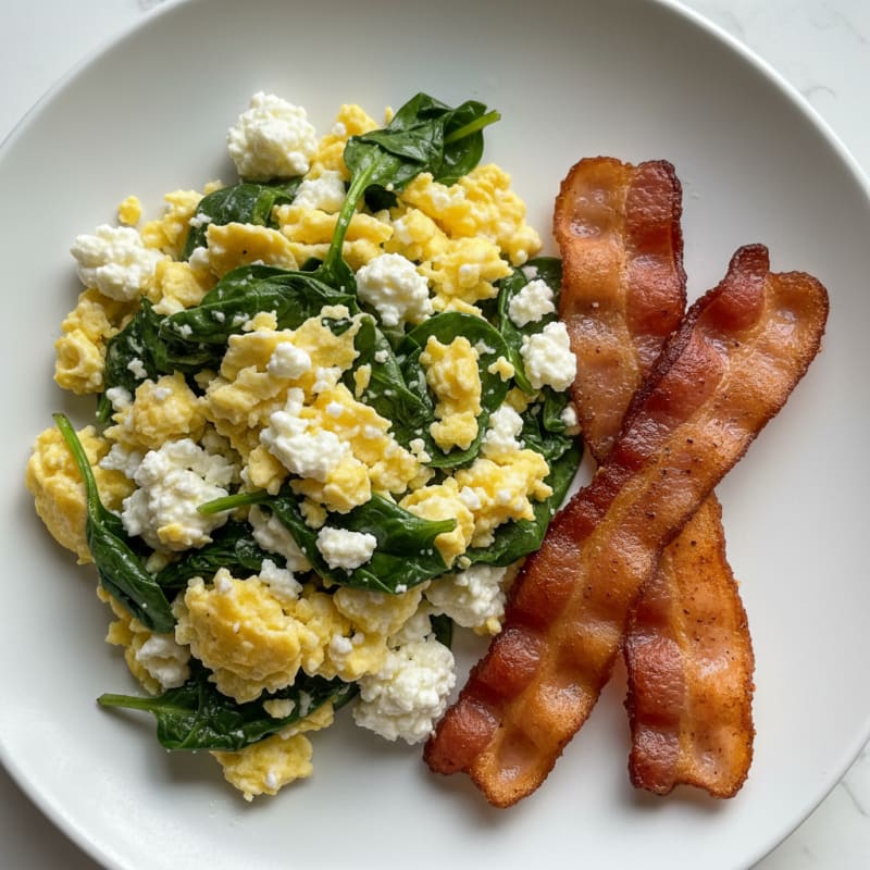 Cottage Cheese Scramble with Spinach and Turkey Bacon