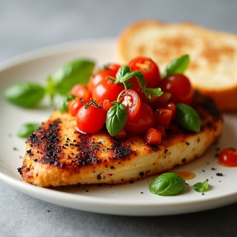 Grilled Chicken with Fresh Tomato Bruschetta and Crispy Sourdough